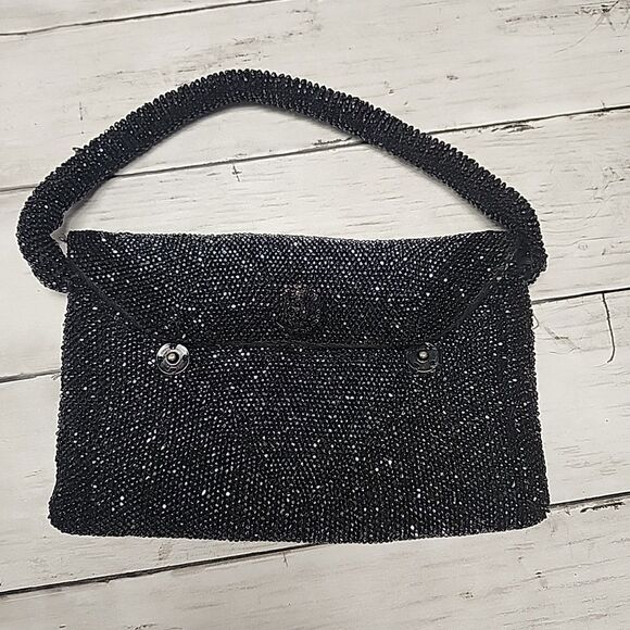 Vintage Black Beaded Sparkling Small Clutch Bag Purse Handbag - Picture 9 of 9